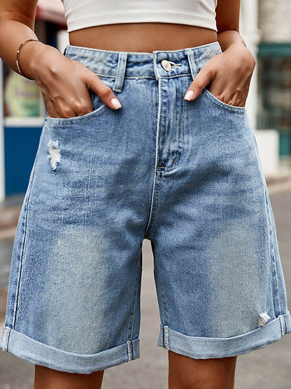 Chic High-Waisted Loose Jean Shorts with Buttoned Pockets GRAY / S GRAY / M GRAY / L GRAY / S-GRAY / M-GRAY / L-GRAY / XL-GRAY / 2XL-DEEP BLUE / S-DEEP BLUE / M-DEEP BLUE / L-DEEP BLUE / XL-DEEP BLUE / 2XL-LIGHT BLUE / S-LIGHT BLUE / M-LIGHT BLUE / L-LIGHT BLUE / XL-LIGHT BLUE / 2XL-