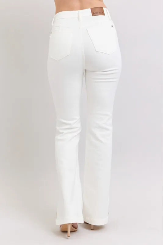 Judy Blue Full Size High Waist Side Slit Slim Bootcut Jeans Plus Size WHT / 14W WHT / 11(30) WHT / 0(24) WHT / 14W-WHT / 11(30)-WHT / 0(24)-WHT / 1(25)-WHT / 3(26)-WHT / 5(27)-WHT / 7(28)-WHT / 9(29)-WHT / 13(31)-WHT / 15(32)-WHT / 16W-WHT / 18W-WHT / 20W-WHT / 22W-WHT / 24W-