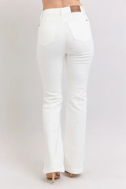 Judy Blue Full Size High Waist Side Slit Slim Bootcut Jeans Plus Size WHT / 14W WHT / 11(30) WHT / 0(24) WHT / 14W-WHT / 11(30)-WHT / 0(24)-WHT / 1(25)-WHT / 3(26)-WHT / 5(27)-WHT / 7(28)-WHT / 9(29)-WHT / 13(31)-WHT / 15(32)-WHT / 16W-WHT / 18W-WHT / 20W-WHT / 22W-WHT / 24W-