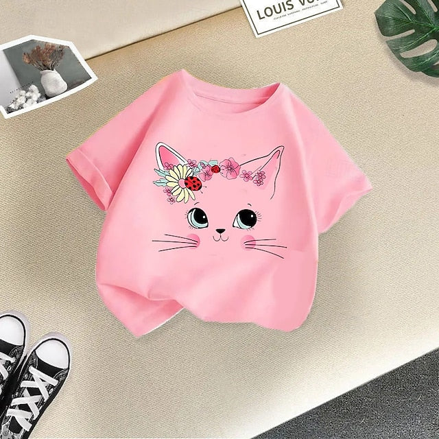 Adorable Multi-Pack: Girls' Cat-Themed Cotton T-Shirts - Black, Pink & White (3 Pairs) Black+Pink+White / 4 Years(110cm) Black+Pink+White / 4-5 Years(120cm) Black+Pink+White / 5-6 Years(130cm) Black+Pink+White / 4 Years(110cm)-Black+Pink+White / 4-5 Years(120cm)-Black+Pink+White / 5-6 Years(130cm)-Black+Pink+White / 7-8 Years(140cm)-Black+Pink+White / 9-10 Years(150cm)-
