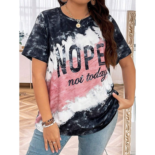 Chic Summer Vibes: Women's Plus Size Letter Print Short Sleeve Pink / 1XL (Plus) Pink / 2XL (Plus) Pink / 3XL (Plus) Pink / 1XL (Plus)-Pink / 2XL (Plus)-Pink / 3XL (Plus)-Pink / 4XL (Plus)-