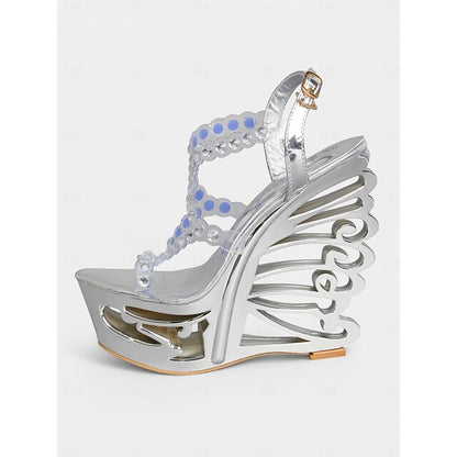 Elegant Rhinestone Fantasy Heels - Open Toe Sculptural Design for Weddings & Parties