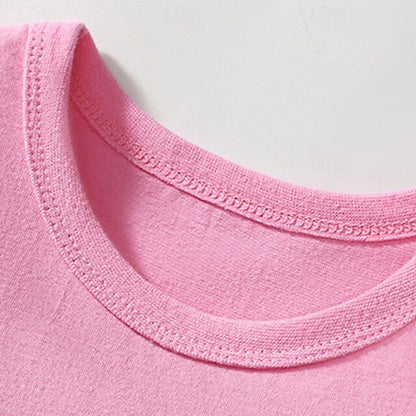 Colorful Comfort: 3-Piece Girls' Crew Neck Cotton Tee Set in Rose Red, Blue & Pink Rose Red+Blue+Pink / 4 Years(110cm) Rose Red+Blue+Pink / 4-5 Years(120cm) Rose Red+Blue+Pink / 5-6 Years(130cm) Rose Red+Blue+Pink / 4 Years(110cm)-Rose Red+Blue+Pink / 4-5 Years(120cm)-Rose Red+Blue+Pink / 5-6 Years(130cm)-Rose Red+Blue+Pink / 7-8 Years(140cm)-