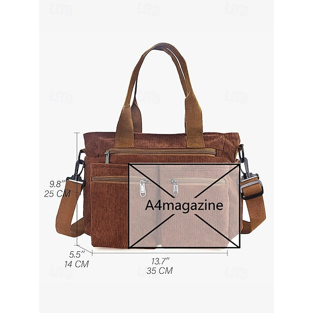 Stylish Women's Corduroy Crossbody Hobo Bag with Multiple Pockets - Large Capacity Coffee White Army Green Coffee-White-Army Green-Black-