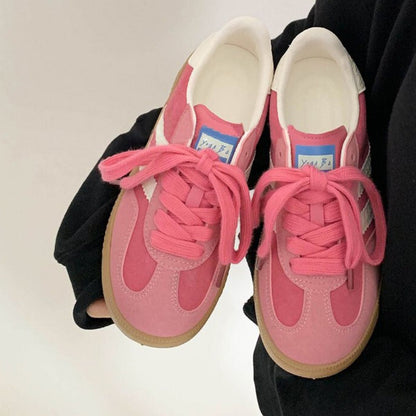 Contrast Round Toe Flat Sneakers Pink