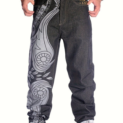 Men's Casual Jeans, Original Color Jeans, Hip-hop Loose Print Embroidered Denim Pants Black / 30 Black / 32 Black / 34 Black / 30-Black / 32-Black / 34-Black / 36-Black / 38-Black / 40-Black / 42-