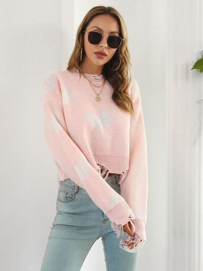 Distressed Butterfly Cropped Sweater White / S White / M White / L White / S-White / M-White / L-Black / S-Black / M-Black / L-Blush Pink / S-Blush Pink / M-Blush Pink / L-