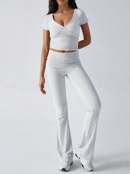 Devine Short Sleeve Top and Bootcut Legging Set Dark Blue / M Dark Blue / L Dark Blue / XL Dark Blue / M-Dark Blue / L-Dark Blue / XL-Black / S-Black / M-Light Gray / S-Black / L-Black / XL-Light Gray / M-Light Gray / L-Light Gray / XL-Blush Pink / S-Blush Pink / M-Blush Pink / L-Blush Pink / XL-Dark Blue / S-