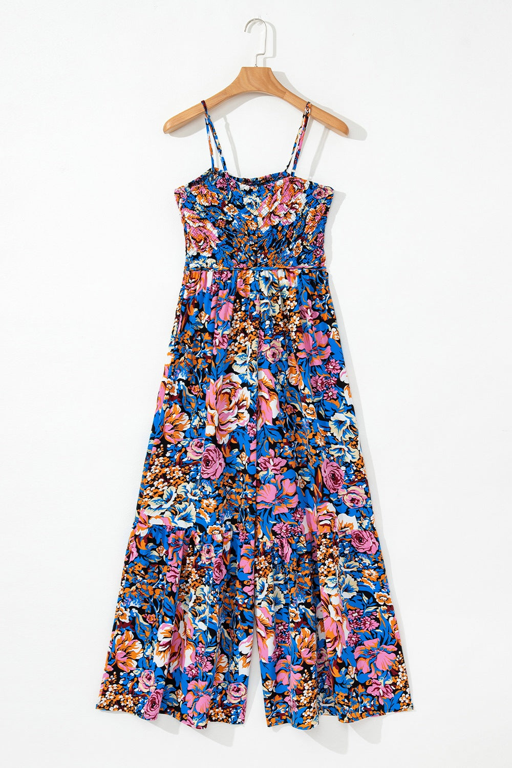 Floral Smocked Spaghetti Straps Wide Leg Jumpsuit Floral / M Floral / L Floral / XL Floral / M-Floral / L-Floral / XL-Floral / S-