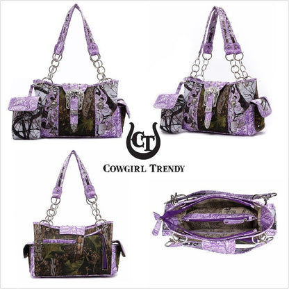 Camouflage Purse with Concho Buckle and Floral Studs Crossbody Handbag Shoulder Bag Wallet Set 4piece Set Black 4piece Set Turquoise 4piece Set Black-4piece Set Turquoise-