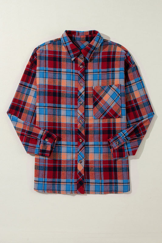 Red Plaid Print Loose Vintage Shirt Red / S / 100%Cotton Red / M / 100%Cotton 