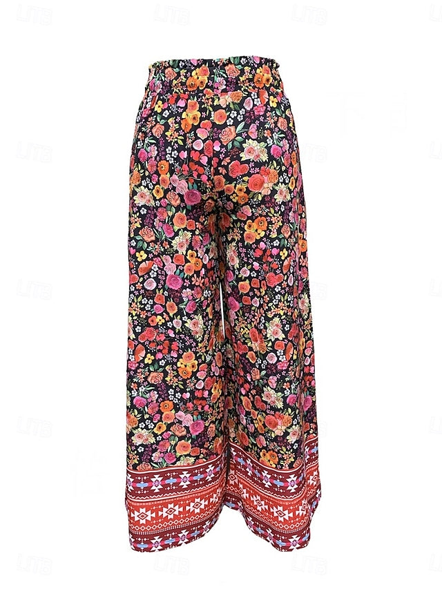 Stylish Women's Floral Wide Leg Chinos in Pink - Perfect for Spring and Fall Pink / S Pink / M Pink / L Pink / S-Pink / M-Pink / L-Pink / XL-Pink / 2XL-