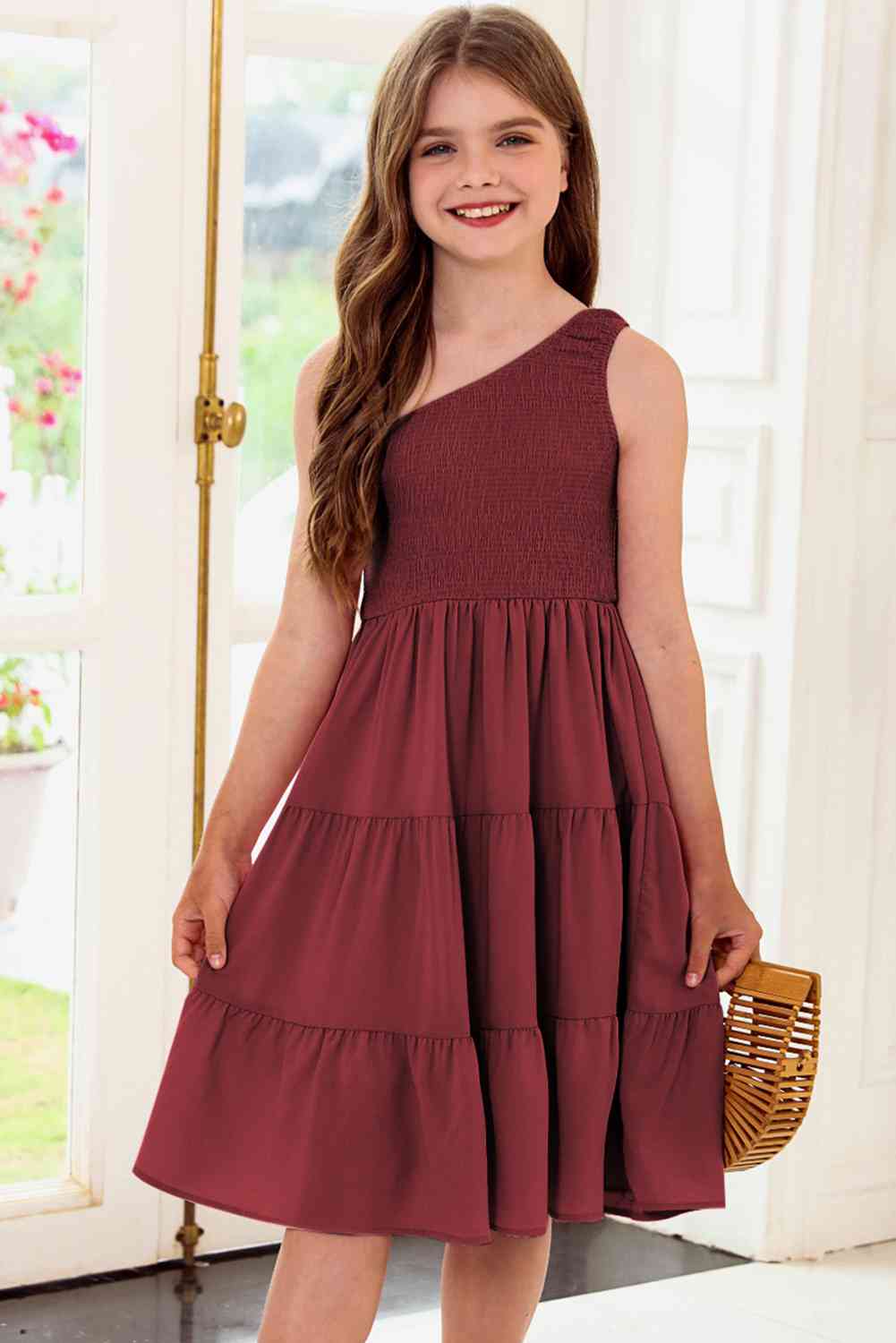 One-Shoulder Sleeveless Tiered Dress Burnt  Umber / 2XL Black / XL Black / M Burnt  Umber / 2XL-Black / XL-Black / M-Burnt  Umber / L-Burnt  Umber / 3XL-Black / L-Black / 3XL-Burnt  Umber / XL-Burnt  Umber / M-Black / 2XL-