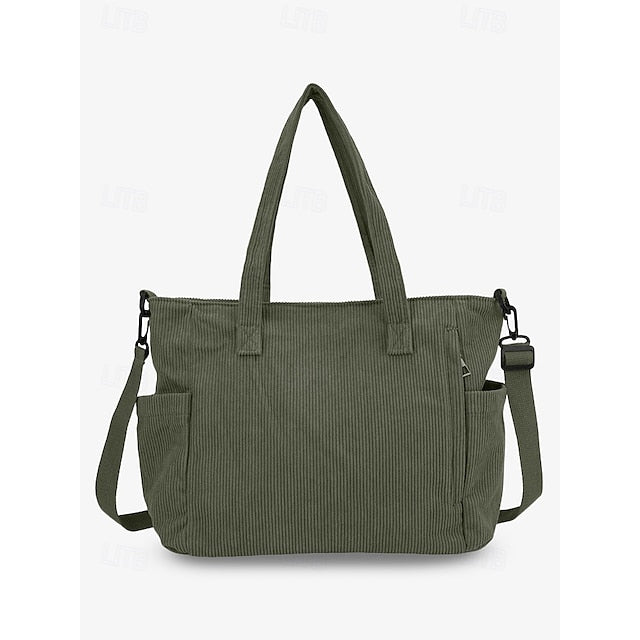 Stylish Women’s Corduroy Crossbody Hobo Bag with Multiple Pockets and Large Brown White Black Brown-White-Black-Green-