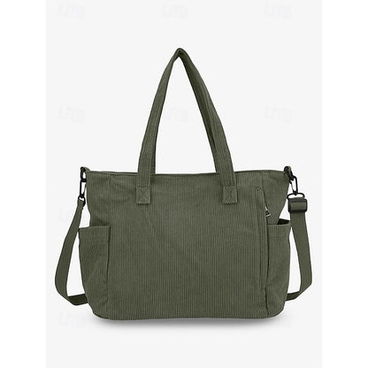 Stylish Women’s Corduroy Crossbody Hobo Bag with Multiple Pockets and Large Brown White Black Brown-White-Black-Green-