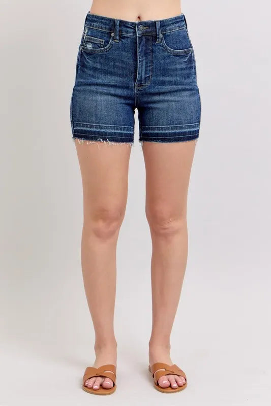 Judy Blue High Waist Tummy Control Destroy Release Hem Denim Shorts DK / S DK / L DK / M DK / S-DK / L-DK / M-DK / 1XL-DK / 3XL-DK / 2XL-