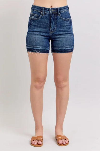Judy Blue High Waist Tummy Control Destroy Release Hem Denim Shorts DK / S DK / L DK / M DK / S-DK / L-DK / M-DK / 1XL-DK / 3XL-DK / 2XL-