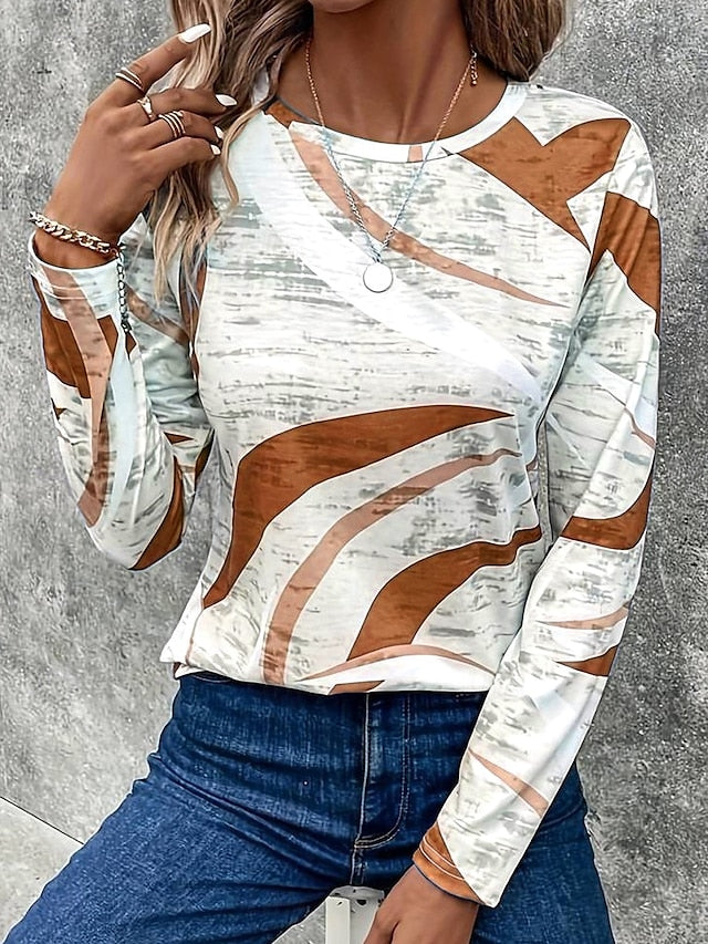 Stylish Women's Long Sleeve Casual T-Shirt with Print - Perfect for Spring Blue / S Blue / M Blue / L Blue / S-Blue / M-Blue / L-Blue / XL-Blue / 2XL-Blue / 3XL-Khaki / S-Khaki / M-Khaki / L-Khaki / XL-Khaki / 2XL-Khaki / 3XL-Purple / S-Purple / M-Purple / L-Purple / XL-Purple / 2XL-Purple / 3XL-