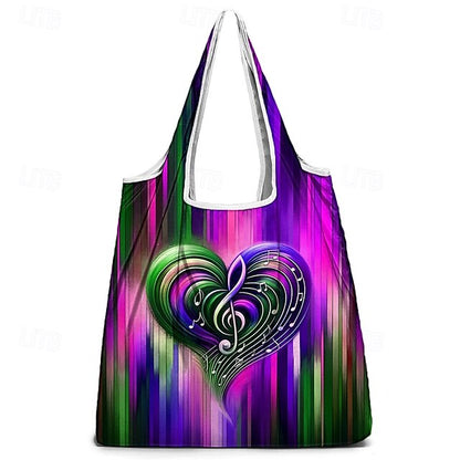 Vibrant Heart Note Tote Bag: Lightweight, Foldable & Stylish for Everyday Use Rainbow Purple Green Rainbow-Purple-Green-