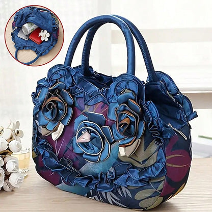 Chic Women's Silk Handbag for Parties & Daily Use – Durable, Anti-Dust Floral Design Blue khaki Black Blue-khaki-Black-Purple-Red-