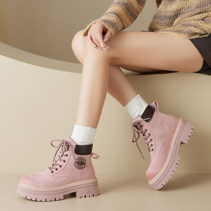 Round Toe Platform Lace Up Boots Caramel / 38(US7) Caramel / 39(US8) Caramel / 40(US9) Caramel / 38(US7)-Caramel / 39(US8)-Caramel / 40(US9)-Blush Pink / 35(US4)-Blush Pink / 36(US5)-Blush Pink / 37(US6)-Blush Pink / 38(US7)-Blush Pink / 39(US8)-Blush Pink / 40(US9)-Caramel / 35(US4)-Caramel / 36(US5)-Caramel / 37(US6)-