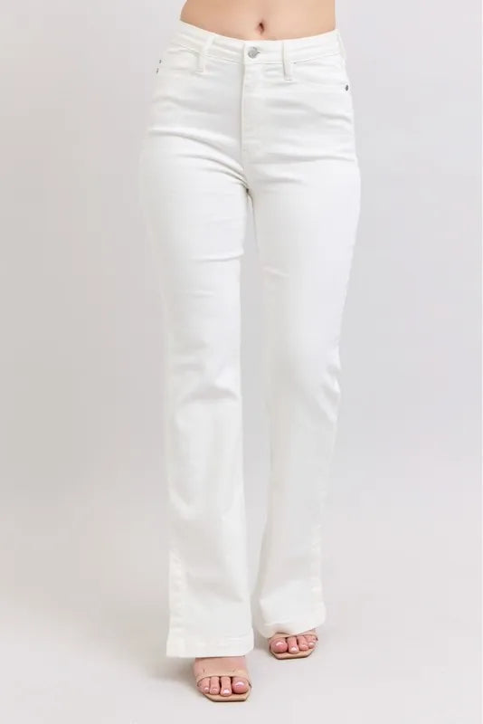 Judy Blue Full Size High Waist Side Slit Slim Bootcut Jeans Plus Size WHT / 14W WHT / 11(30) WHT / 0(24) WHT / 14W-WHT / 11(30)-WHT / 0(24)-WHT / 1(25)-WHT / 3(26)-WHT / 5(27)-WHT / 7(28)-WHT / 9(29)-WHT / 13(31)-WHT / 15(32)-WHT / 16W-WHT / 18W-WHT / 20W-WHT / 22W-WHT / 24W-