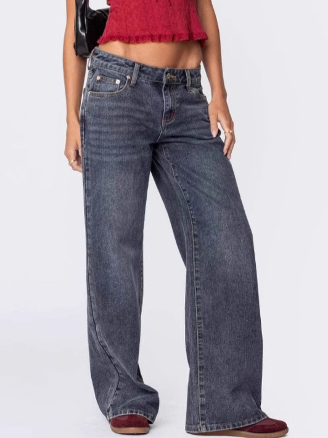 Wide Leg Jeans with Pockets Dusty Blue / L Dusty Blue / XL Dusty Blue / M Dusty Blue / L-Dusty Blue / XL-Dusty Blue / M-Dusty Blue / S-