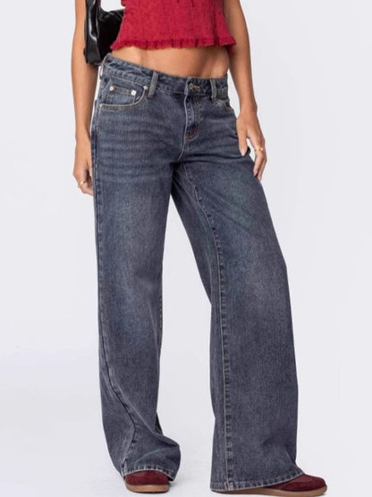 Wide Leg Jeans with Pockets Dusty Blue / L Dusty Blue / XL Dusty Blue / M Dusty Blue / L-Dusty Blue / XL-Dusty Blue / M-Dusty Blue / S-