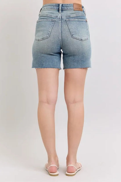 Judy Blue High Waist Vintage Wash Side Slit Denim Shorts MD / L MD / S MD / M MD / L-MD / S-MD / M-MD / 1XL-MD / 2XL-MD / 3XL-