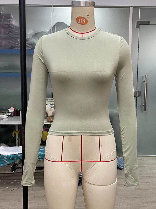 Chic & Versatile: Long Sleeve Skinny Hollow Solid Color Round Neck T-Shirt RED / S RED / M RED / L RED / S-RED / M-RED / L-PINK / S-PINK / M-PINK / L-BLUE / S-BLUE / M-BLUE / L-WHITE / S-WHITE / M-WHITE / L-GREEN / S-GREEN / M-GREEN / L-BROWN / S-BROWN / M-BROWN / L-BLACK / S-BLACK / M-BLACK / L-ORANGE / S-ORANGE / M-ORANGE / L-
