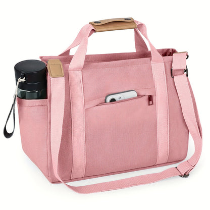 Women's Canvas Tote Bag with Multiple Pockets - Cute Crossbody Shoulder Purse for Work & Travel, Pink Mommy Handbag with Adjustable Strap