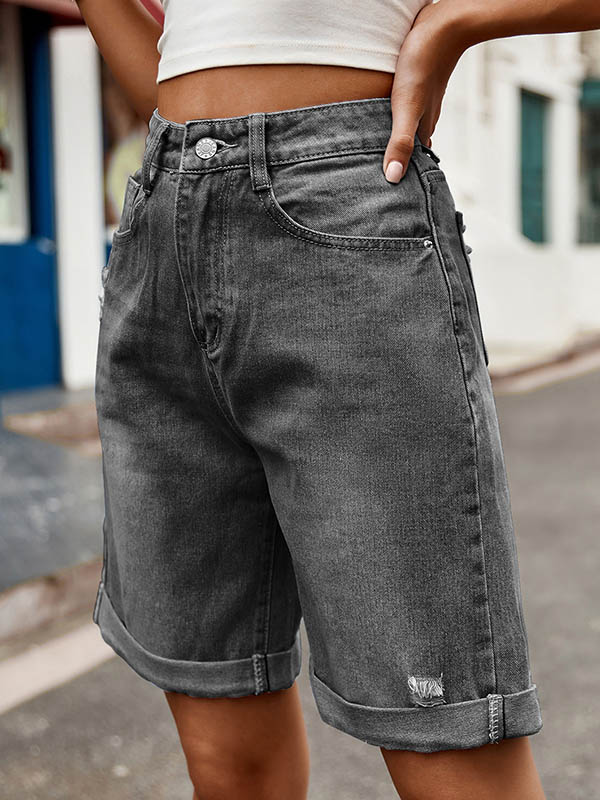 Chic High-Waisted Loose Jean Shorts with Buttoned Pockets GRAY / S GRAY / M GRAY / L GRAY / S-GRAY / M-GRAY / L-GRAY / XL-GRAY / 2XL-DEEP BLUE / S-DEEP BLUE / M-DEEP BLUE / L-DEEP BLUE / XL-DEEP BLUE / 2XL-LIGHT BLUE / S-LIGHT BLUE / M-LIGHT BLUE / L-LIGHT BLUE / XL-LIGHT BLUE / 2XL-