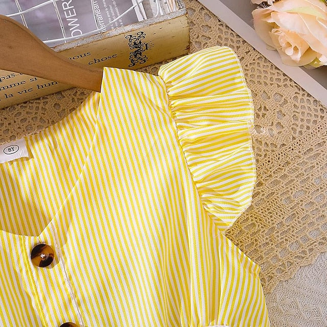 Enchanting 3D Striped Ruffle Dress for Girls – Sweet Summer A-Line Dress for Ages 4-12
