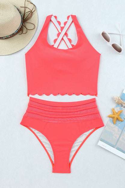 Scalloped Criss-Cross High-Waist Bikini Set – Effortless Style for the Modern Beachgoer!