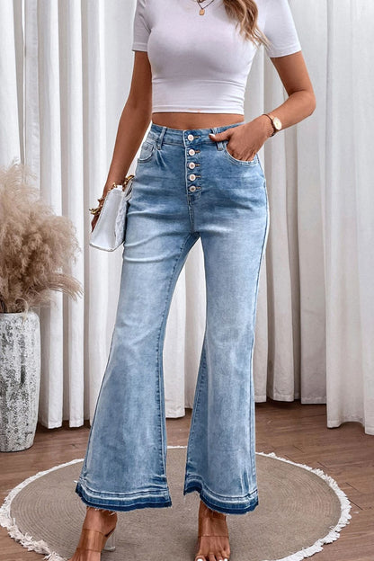 High Waist Button Fly Flared Jeans Medium / 10 Medium / 14 Medium / 8 Medium / 10-Medium / 14-Medium / 8-Medium / 12-Medium / 16-