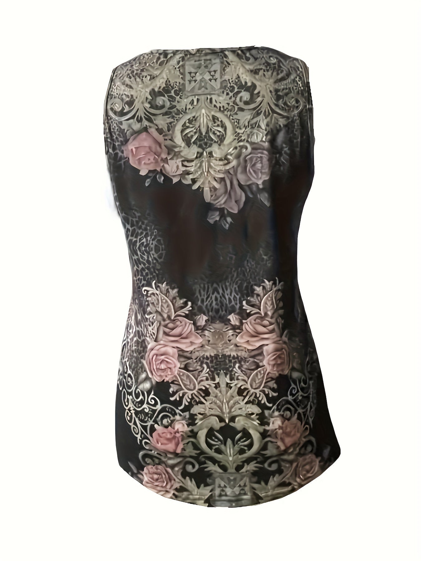 [New Floral Print Fashion Vest] Summer New Casual Sleeveless Tops Floral Black Print Fashion Vest