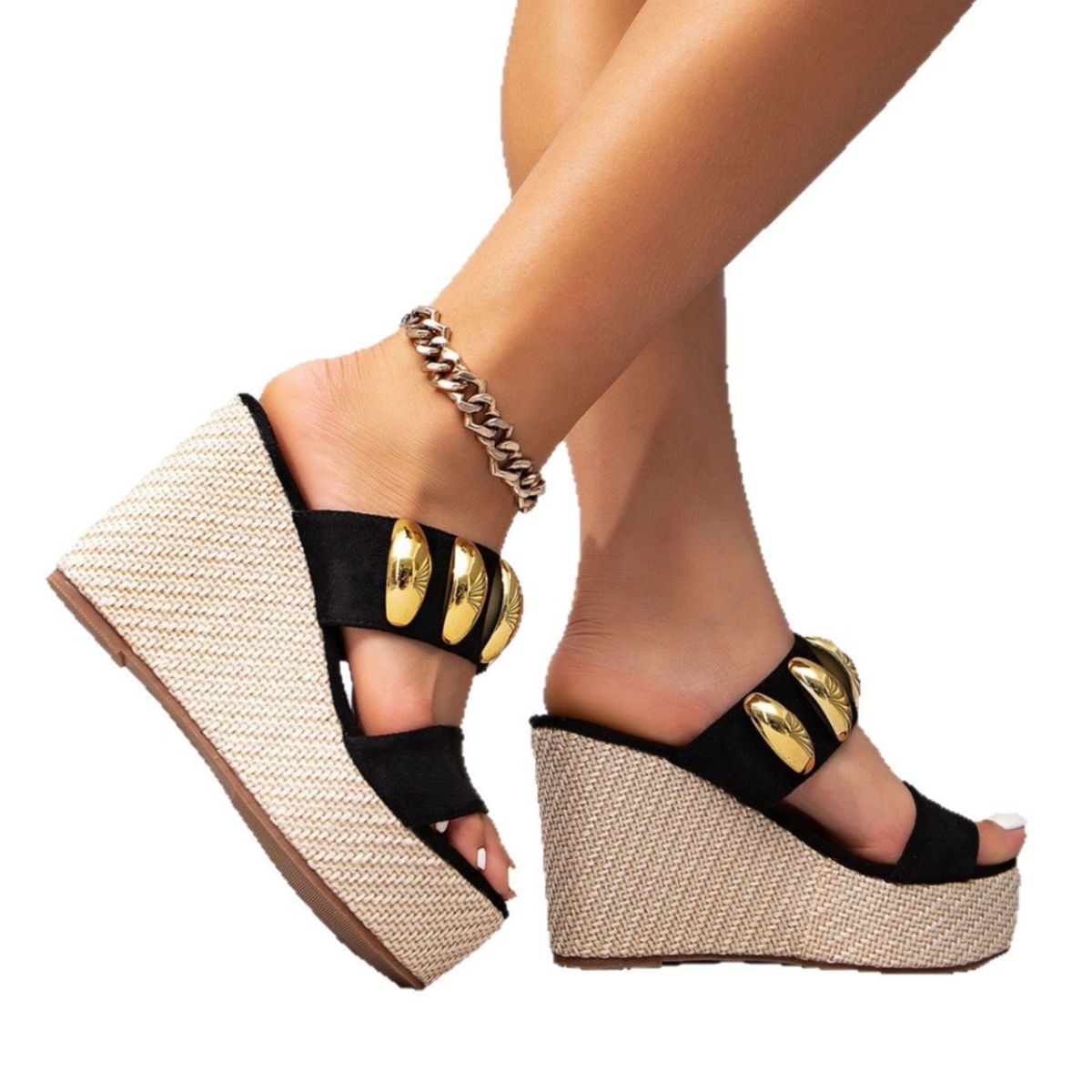 Open Toe Platform Wedge Sandals Black / 36(US5) Black / 37(US6) Black / 38(US7) Black / 36(US5)-Black / 37(US6)-Black / 38(US7)-Black / 39(US8)-Black / 40(US9)-Black / 41(US10)-Black / 42(US10.5)-