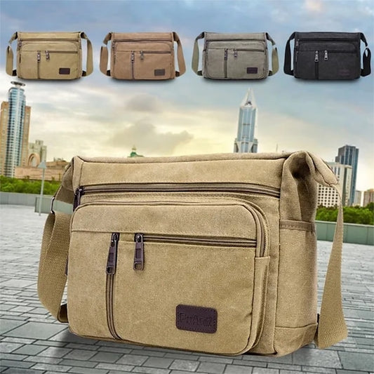 Versatile Men's Canvas Crossbody Bag - Shoulder Tote with Large Capacity Army Green Coffee khaki Army Green-Coffee-khaki-Black-Blue-