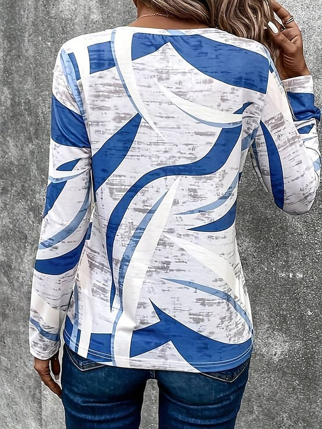 Stylish Women's Long Sleeve Casual T-Shirt with Print - Perfect for Spring Blue / S Blue / M Blue / L Blue / S-Blue / M-Blue / L-Blue / XL-Blue / 2XL-Blue / 3XL-Khaki / S-Khaki / M-Khaki / L-Khaki / XL-Khaki / 2XL-Khaki / 3XL-Purple / S-Purple / M-Purple / L-Purple / XL-Purple / 2XL-Purple / 3XL-