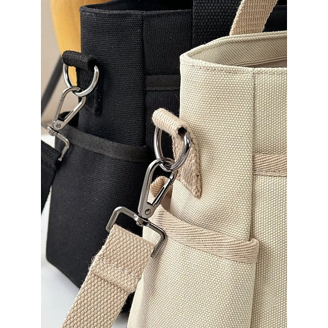 Versatile Women's Canvas Tote Crossbody Bag with Multiple Pockets - Stylish and Spacious for Daily Use Green Black Khaki Green-Black-Khaki-White-