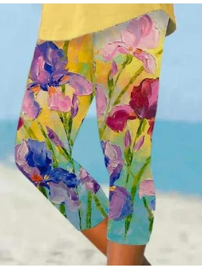 Floral Bliss: Women's Hawaiian-Print Thermal Leggings for Ultimate Comfort and Style Light Yellow / S Light Yellow / M Light Yellow / L Light Yellow / S-Light Yellow / M-Light Yellow / L-Light Yellow / XL-Light Yellow / 2XL-