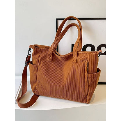 Stylish Women’s Corduroy Crossbody Hobo Bag with Multiple Pockets and Large Brown White Black Brown-White-Black-Green-