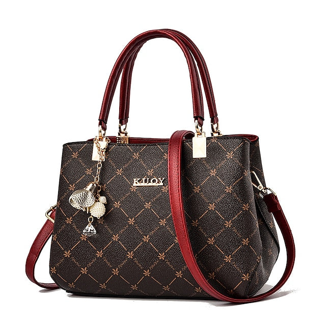 Chic PU Leather Boston Bag - Large Capacity Crossbody & Shoulder Handbag Light maple leaf with red light maple leaf with coffee Light maple leaf with primary color Light maple leaf with red-light maple leaf with coffee-Light maple leaf with primary color-Dark Maple Leaf with Bronze-Dark maple leaf with primary color-Dark maple leaf with red-dark maple leaf with coffee-