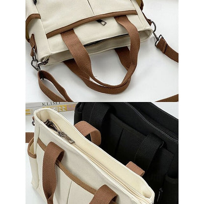 Versatile Women's Canvas Tote Crossbody Bag with Multiple Pockets - Stylish and Spacious for Daily Use Green Black Khaki Green-Black-Khaki-White-