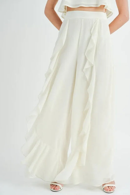 MABLE Crop Cami and Ruffled Wide Leg Pants Set Cream / S Cream / L Cream / M Cream / S-Cream / L-Cream / M-