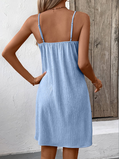 Ivy Lane Textured V-Neck Sleeveless Mini Cami Dress Light Blue / M Camel / 2XL Lavender / 2XL Light Blue / M-Camel / 2XL-Lavender / 2XL-Light Blue / S-Light Blue / L-Light Blue / 2XL-Camel / S-Camel / XL-Lavender / L-Lavender / M-Camel / L-Lavender / XL-Camel / M-Lavender / S-Light Blue / XL-