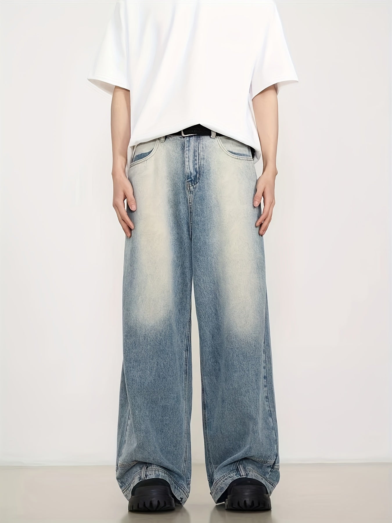(Button Hole Not Opened) Reverse Pocket Design, High Street Jeans, Men'S And Women'S Versatile, Washed Wide Leg Retro Pants Light Blue / S Light Blue / M Light Blue / L Light Blue / S-Light Blue / M-Light Blue / L-Light Blue / XL-Light Blue / XXL-Light Blue / XXXL-