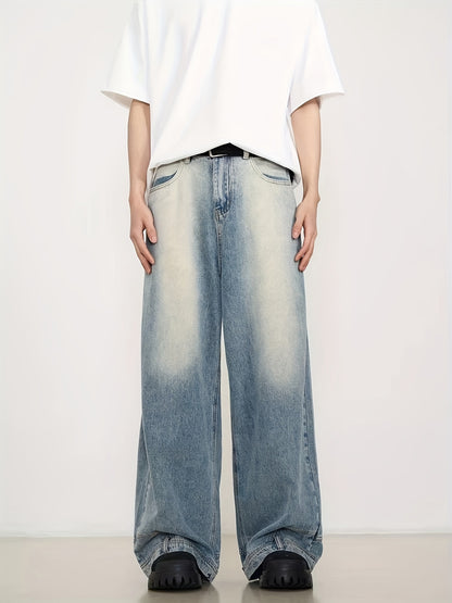 (Button Hole Not Opened) Reverse Pocket Design, High Street Jeans, Men'S And Women'S Versatile, Washed Wide Leg Retro Pants Light Blue / S Light Blue / M Light Blue / L Light Blue / S-Light Blue / M-Light Blue / L-Light Blue / XL-Light Blue / XXL-Light Blue / XXXL-