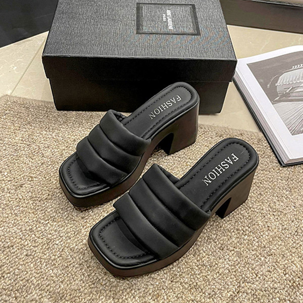 Open Toe Block Heel Sandals - Fashionqueene.com-Heel sandal