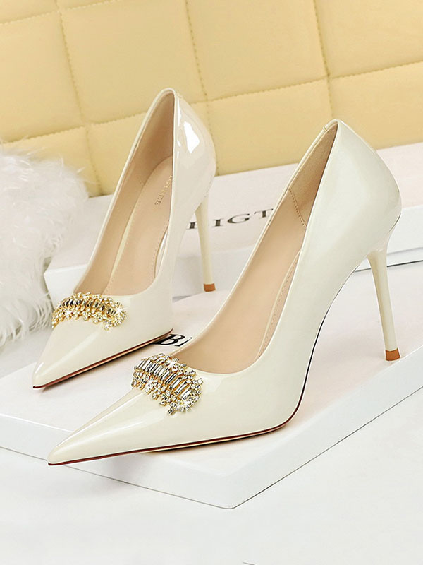 Elegantly Chic Pointed Toe Shallow Cut Split Joint Pumps WHITE